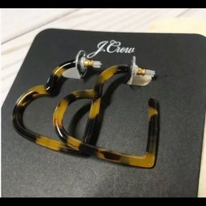NWT J. Crew Tortoise Heart Hoop Earrings, Dust Bag